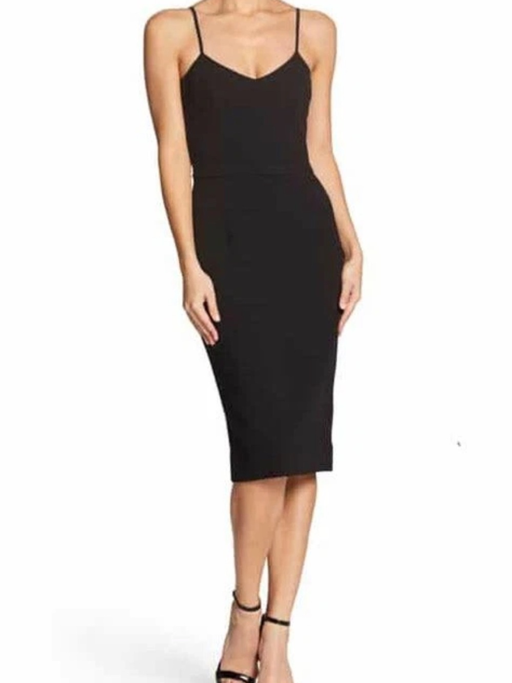 VTG Dress the Population 90s Black Belted Midi Dress LBD Party Goth Y2K L